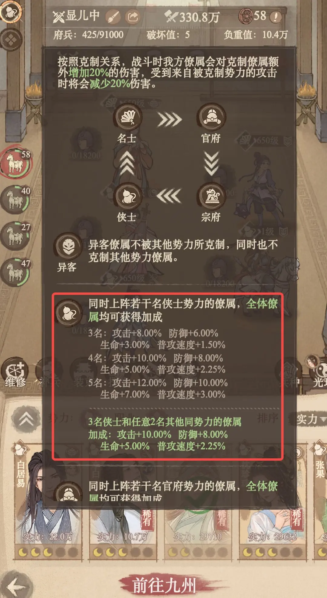 阵容属性加成效果