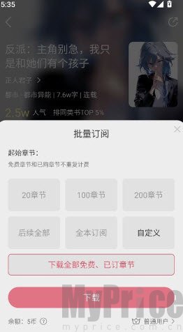 次元姬小说章节选择下载弹窗