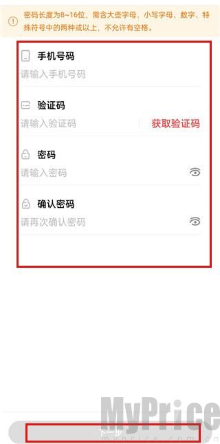 手机号验证码密码填写页面