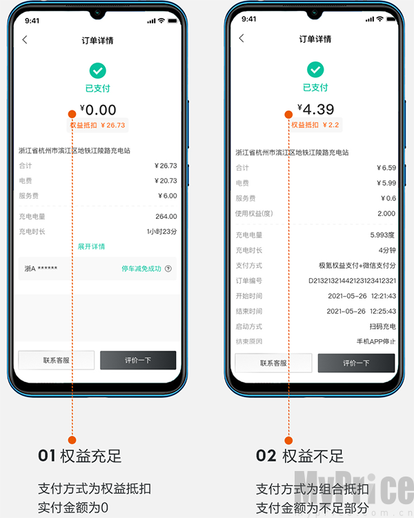 充电权益抵扣页面