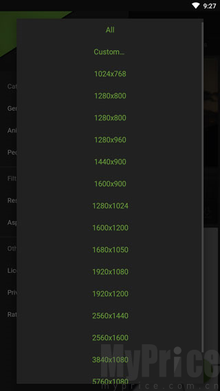 WallHaven壁纸分辨率选择页面