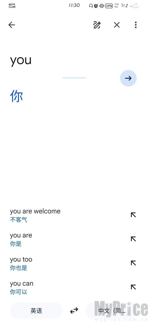Google翻译实时同步输出译文演示截图