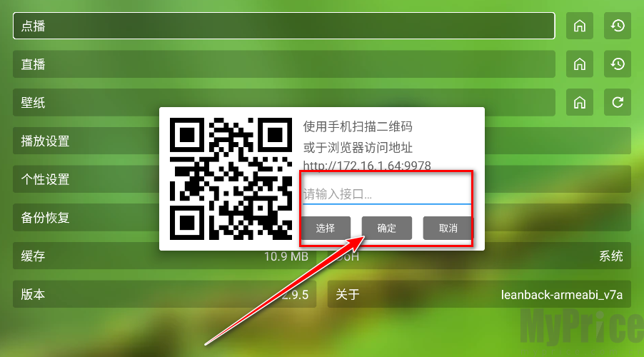 粘贴影视源地址操作界面