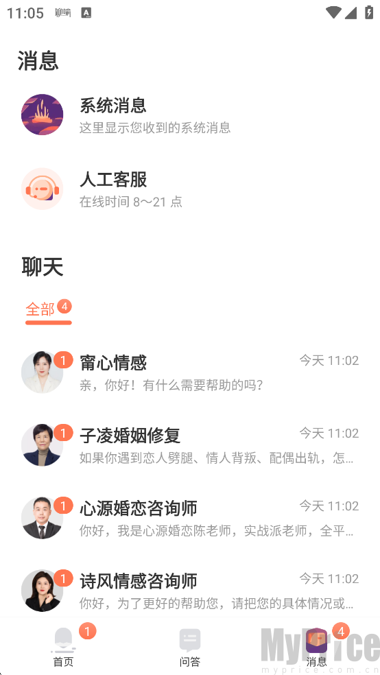 聊喻app消息聊天界面