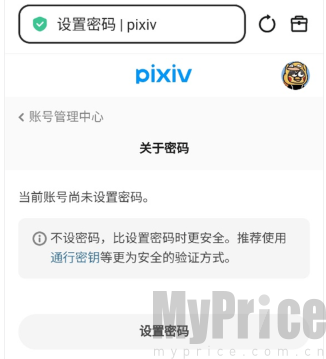pixiv设置密码确认按钮