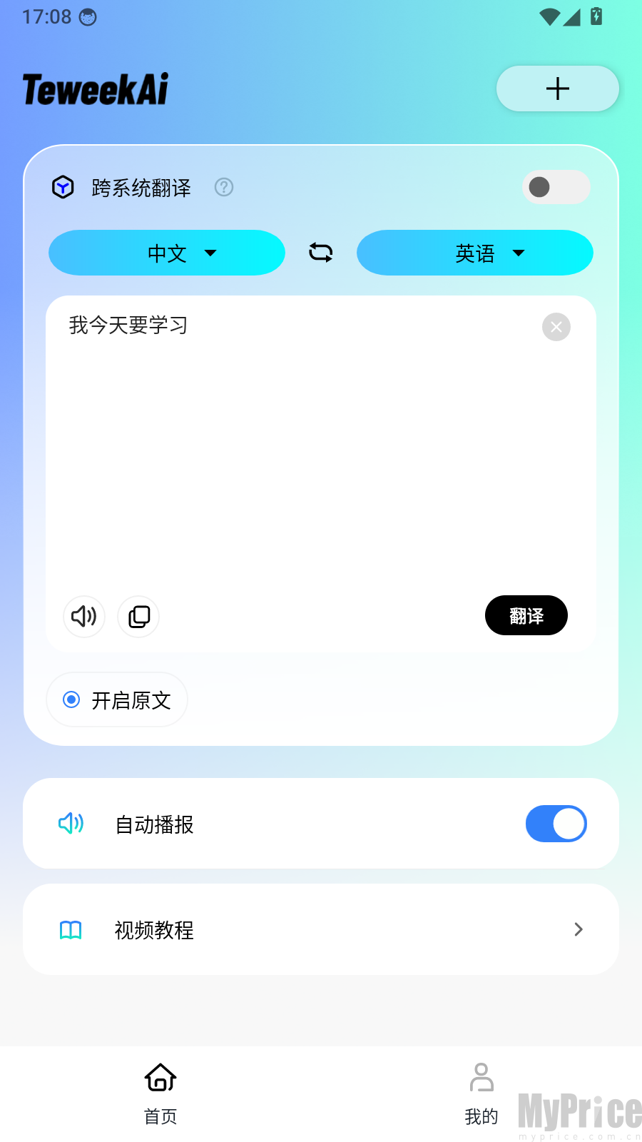 输入文本点击翻译界面