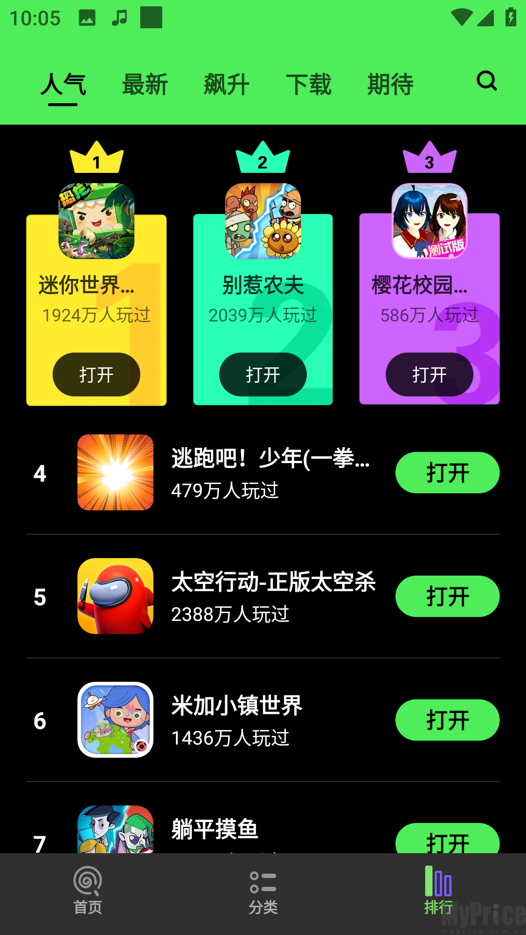 游戏热度排行榜页面