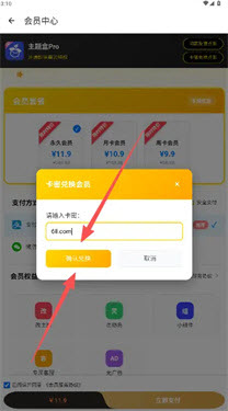主题盒PRO卡密填写界面