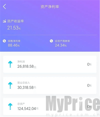 金蝶精斗云标准版资产净利率计算界面
