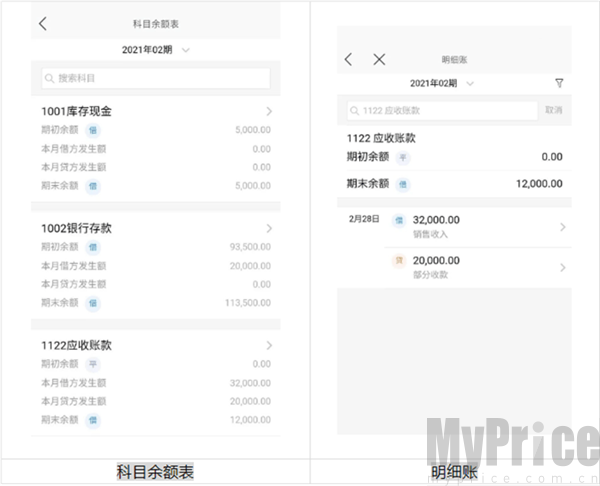 金蝶精斗云标准版账表查询界面